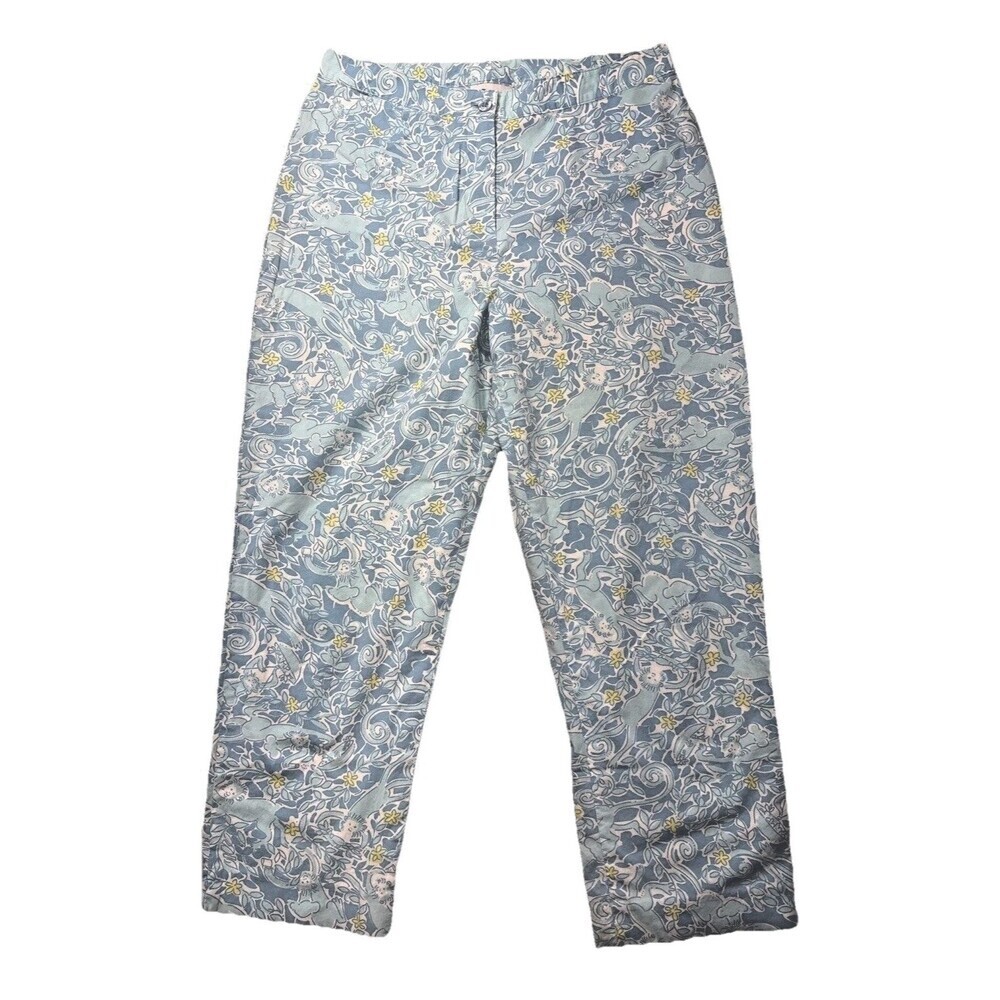 Lilly Pulitzer Blue Monkey Print Capri Pants Size 8 Tropical Preppy